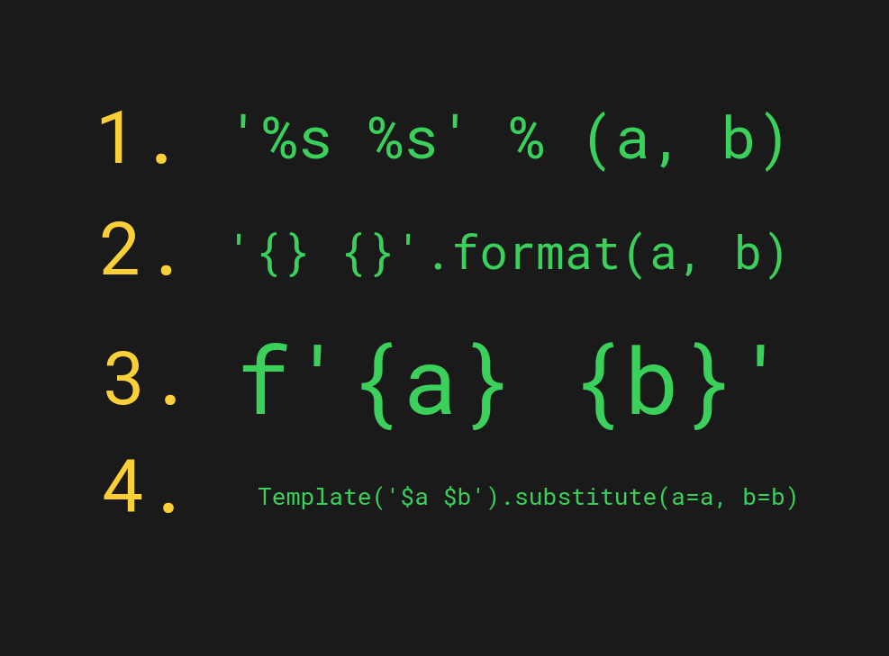 4 different python string formatting methods