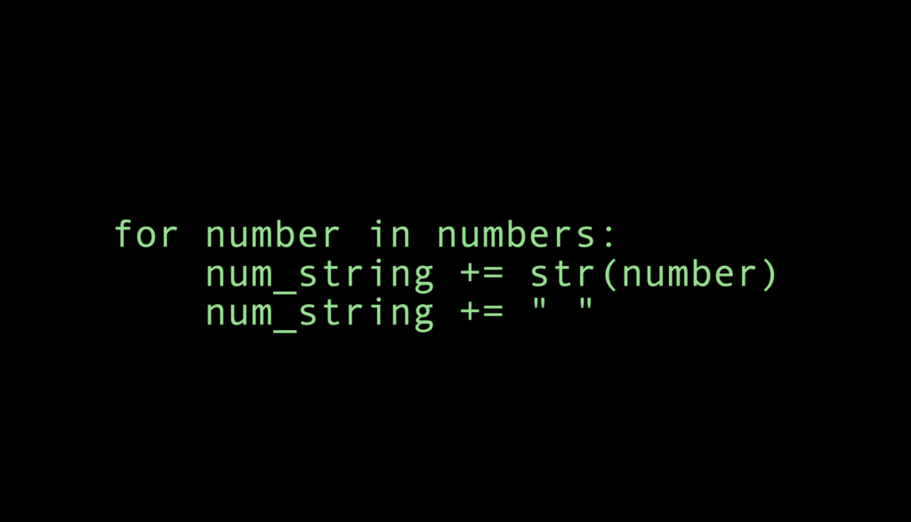 A for loop that converts a list of numbers to a string in Python