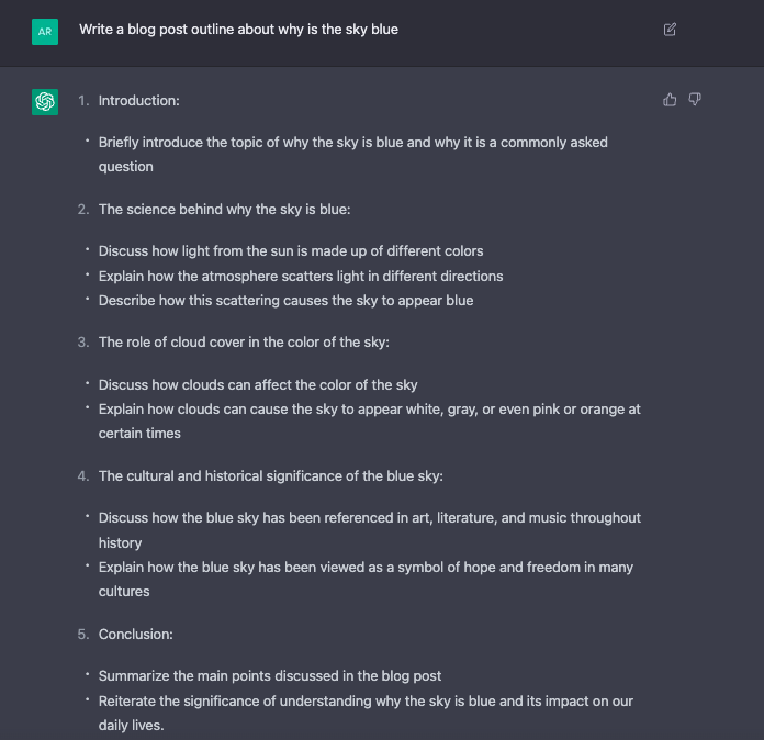 Writing a blog post outline with ChatGPT