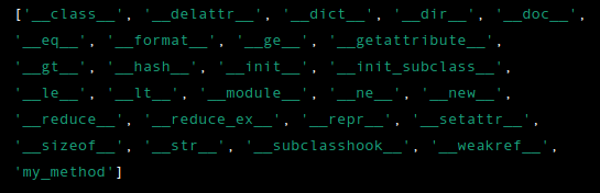 The dir method lists all the attributes and methods