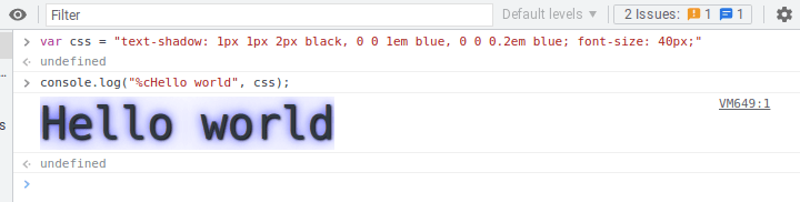 text with a blurry purpleish shadow in javascript console