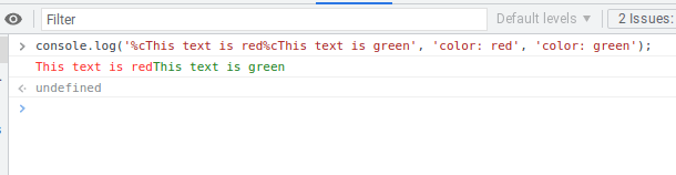 red and green color on the same line in javascript console