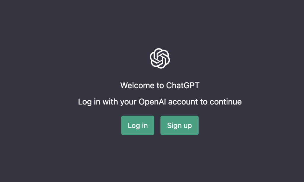 Sign up window to ChatGPT