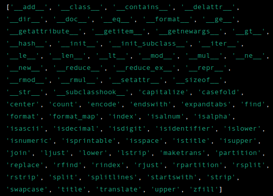 A lot of string attributes shown by the dir function