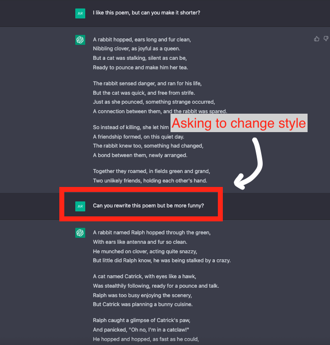Prompt engineering to ask ChatGPT to change the writing style