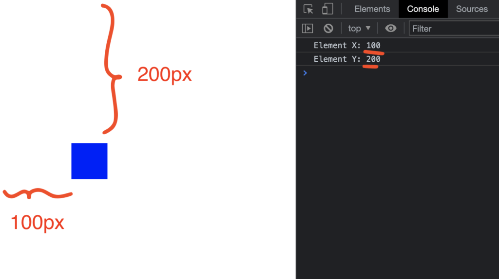 Logging an HTML element position to the console with JavaScript