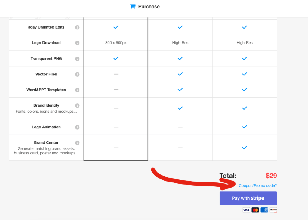 LogoAI pricing table and coupon code