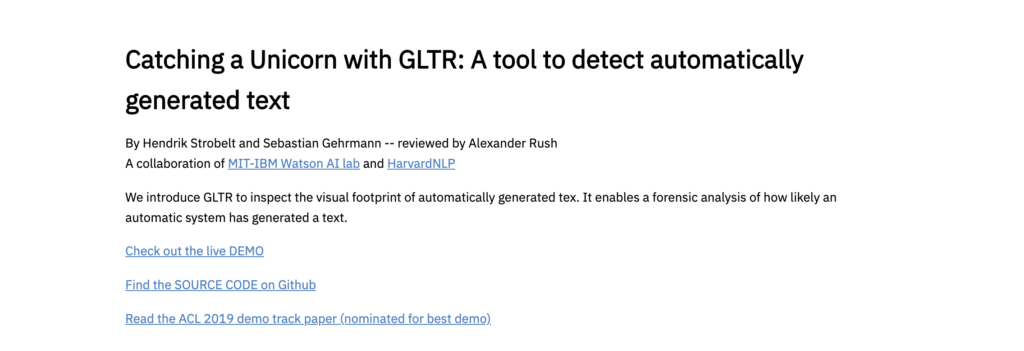 GLTR AI detector page