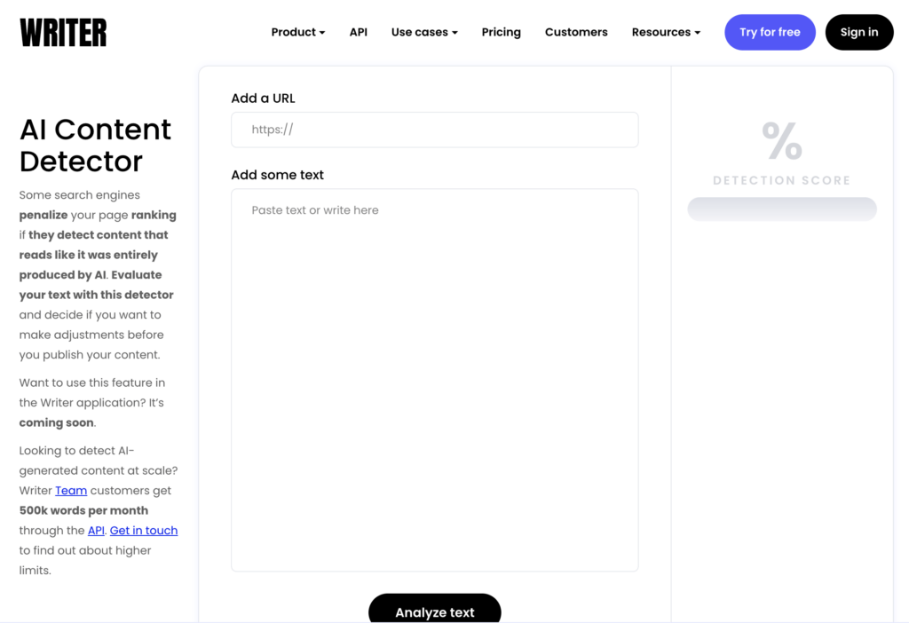 Writer.com AI detector in use
