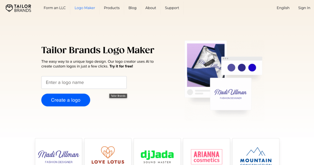 Tailor Brands logo generator