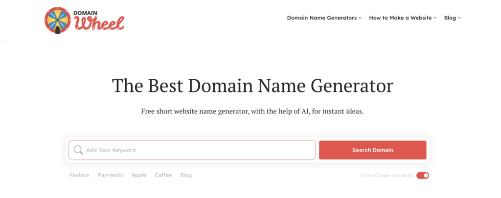 DomainWheel AI domain name generator tool