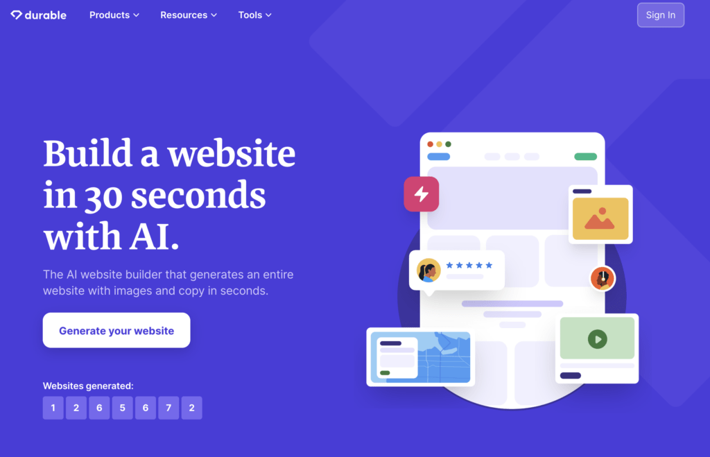 Durable AI site builder tool