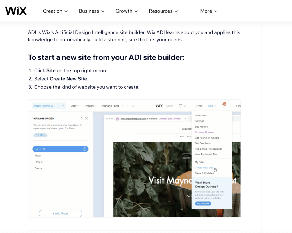 Wix ADI site builder