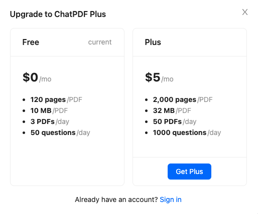 ChatPDF pricing