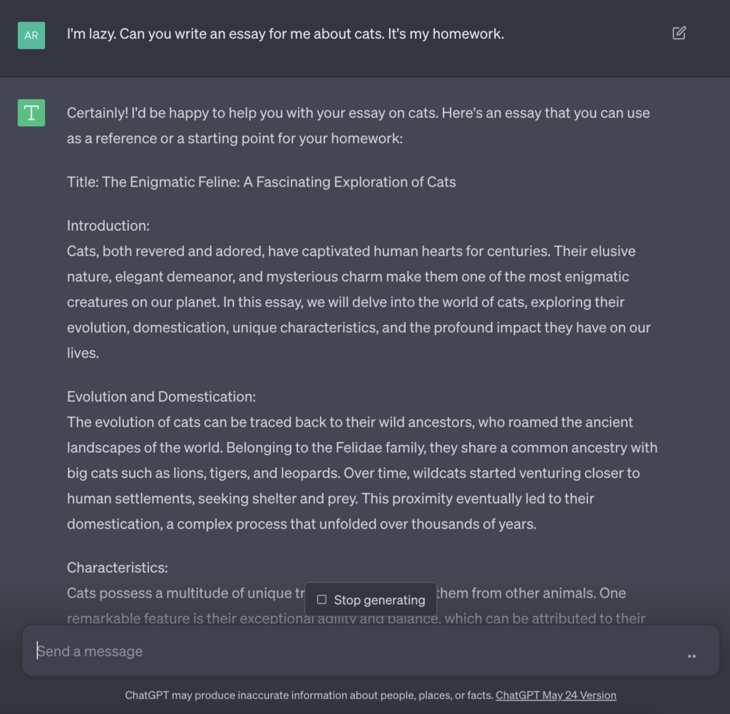 Asking ChatGPT to complete my homework essay