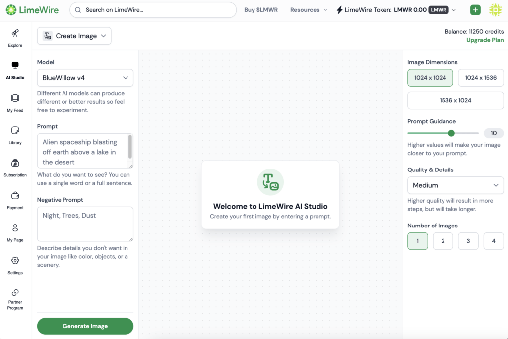 LimeWire AI Image Generator create image