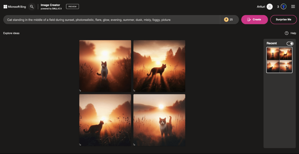 Bing AI Image Creator examples of cat images