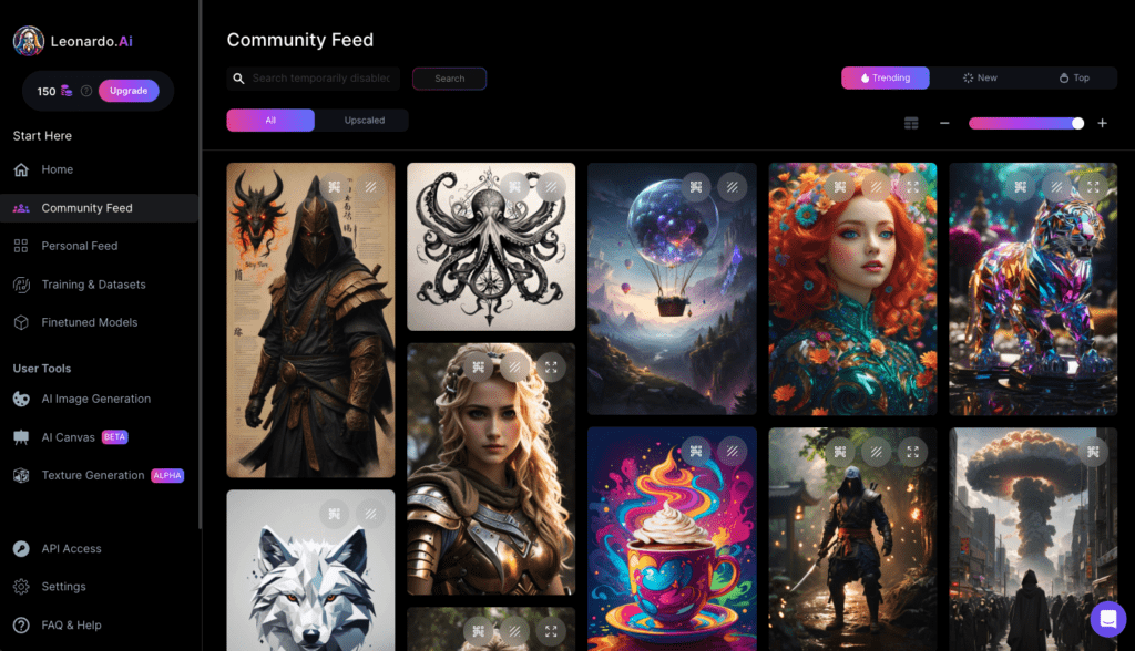 Leonardo AI image generator community feed