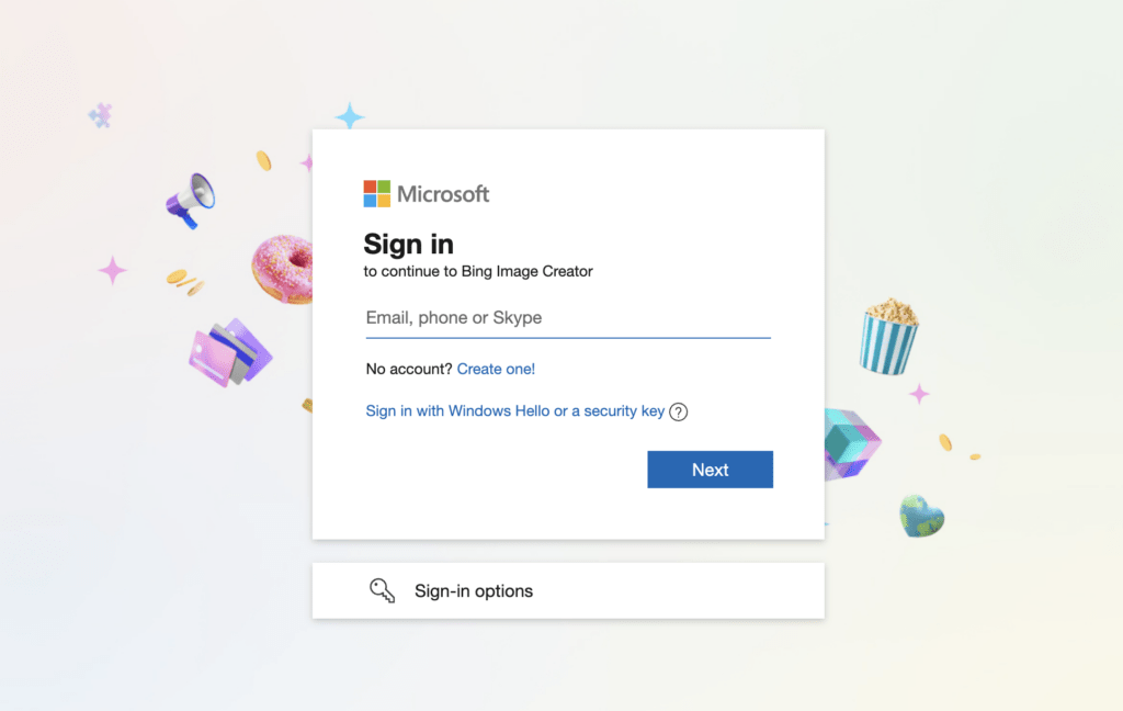 Bing Sign Up page