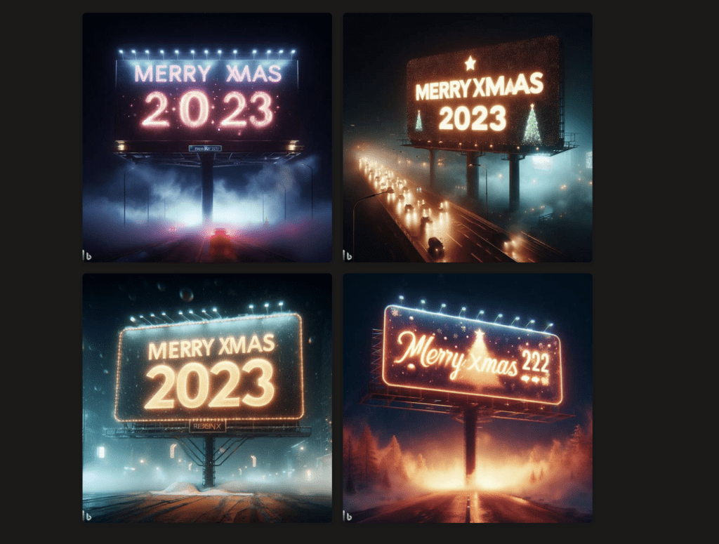 Images generated with AI that say merry christmas on a billboard